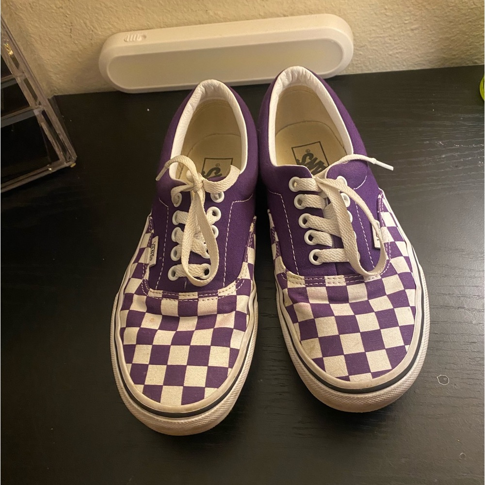 Purple and white checker vans